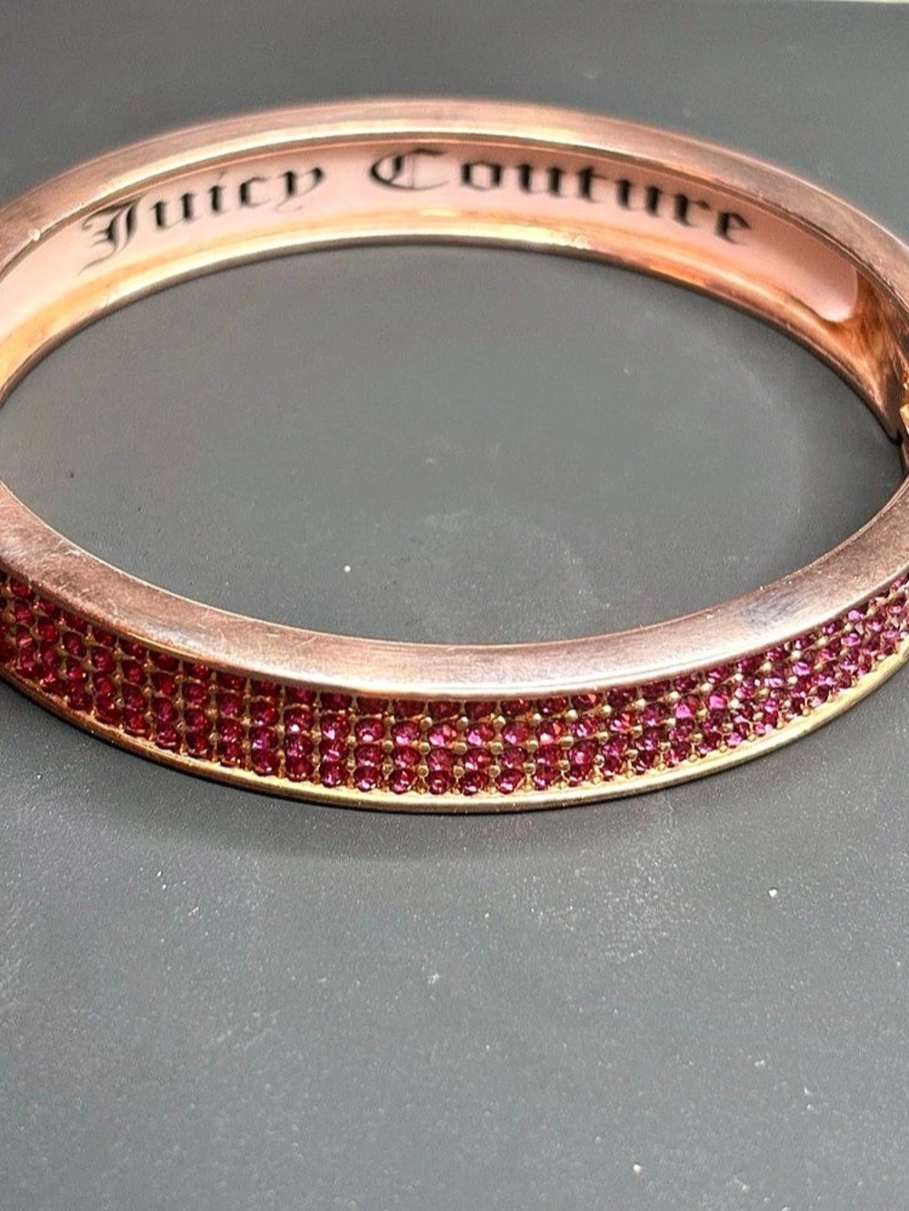 Juicy Couture Rose Gold Tone Pink Pavé Crystal Bangle - Excellent Condition
